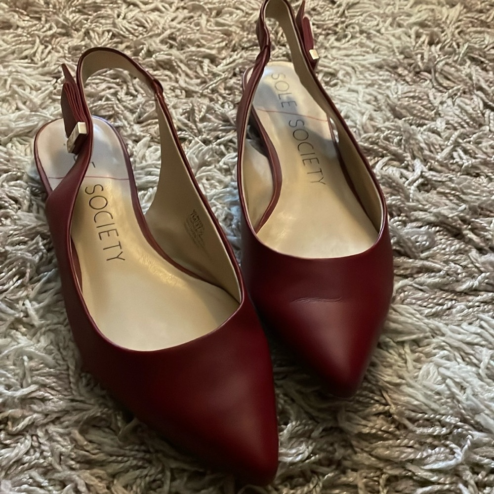 Rich Red leather flat sling backs 7 Sole Society